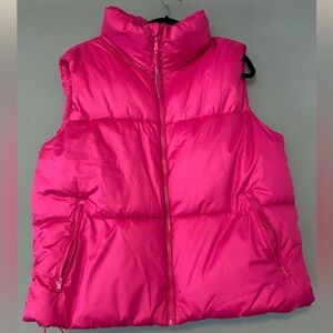 Old Navy Pink Puffer Vest with High Collar and Relaxed Fit